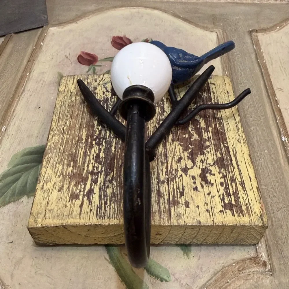 Rustic Wood Mounted Bird on Branch Wall Hook Rustic Farmhouse Cottagecore